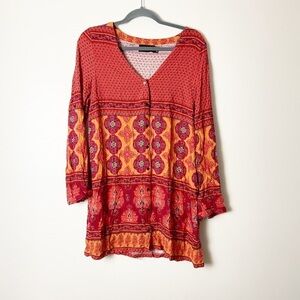 MINK PINK • Women’s Bohemian Colorful Button Down Tunic Top Size Medium